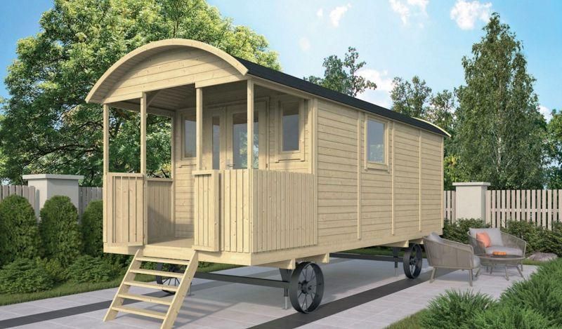 Gartenhaus Vorgefertigter Bauwagen Johnny , Zirkuswagen mit  Vordereingang - 600cm