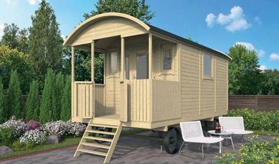 Gartenhaus Vorgefertigter Bauwagen Paddy , Zirkuswagen mit Vordereingang 19mm 480cm x 240cm
