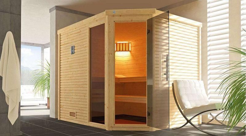 weka Massivholzsauna CUBILIS ECK Gr.3, Rundum-Sorglos-Paket  (Lieferung, Aufbau, Licht)