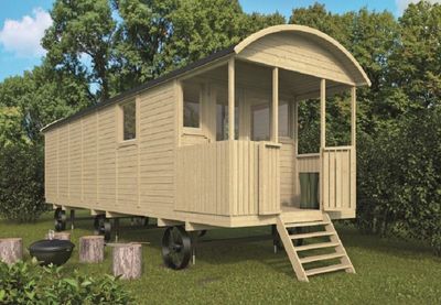 Gartenhaus Vorgefertigter Bauwagen Kathleen Zirkuswagen mit VORDEREINGANG 19mm 720cm x 240cm