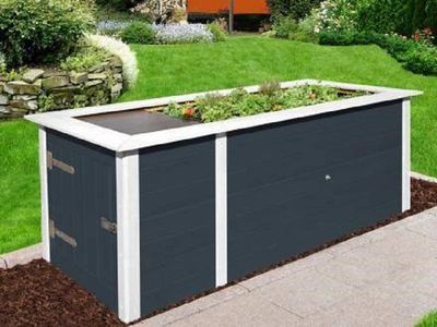 Profi-Hochbeet 669, anthrazit/weiss, 21 mm, mit Ablagefläche und Abstellraum, 205 x 79cm