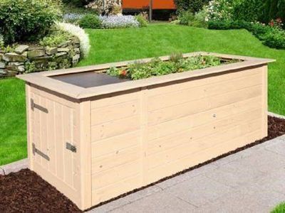 Profi-Hochbeet 669, natur, 21 mm, mit Ablagefläche und Abstellraum, 205 x 79cm