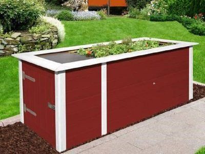 Profi-Hochbeet 669, schwedenrot/weiss, 21 mm, mit Ablagefläche und Abstellraum, 205 x 79cm