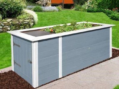 Profi-Hochbeet 669, grau/weiss, 21 mm, mit Ablagefläche und Abstellraum, 205 x 79cm