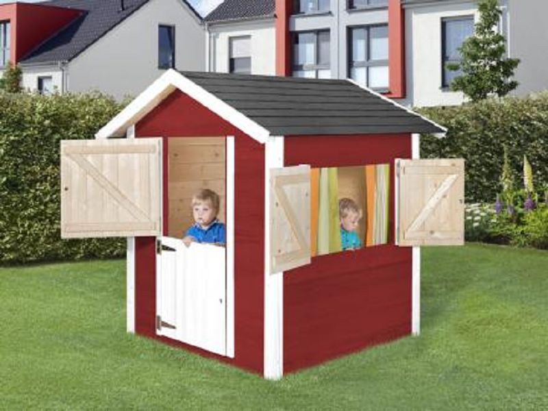 122 x 122cm  Kinderspielhaus 818, rot/weiss, 21 mm, inkl. Fensterläden
