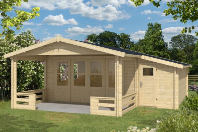 Gartenhaus Blockhütte Manchester Seite +150 Isolierverglast 58mm 440cm x 590cm