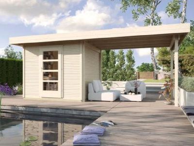 Gartenhaus  WEKALine 172 B, Gr.1, natur, 28 mm, Einzeltür, Anbau 300 cm, 500 x 210cm