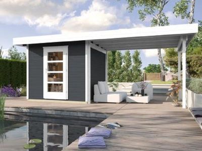 Gartenhaus  WEKALine 172 B,Gr.1, anthrazit, 28 mm, Einzeltür, Anbau 300 cm, 500 x 210cm
