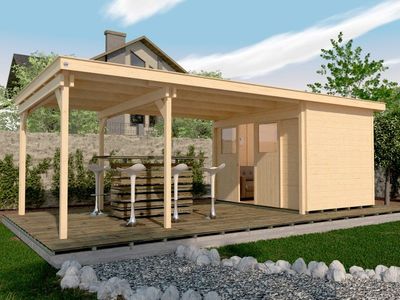 weka Lounge-Haus 225 B Gr. 1, natur, 21 mm, Schiebetür, Lounge 450 cm, ohne RW, 205+450 x 299cm