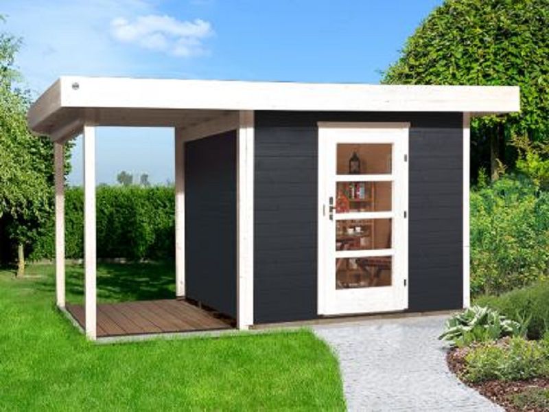 weka Designhaus 172 A Gr.2, anthrazit, 28 mm, Einzeltür, Anbau 150 cm, ohne RW, 385 x 300cm