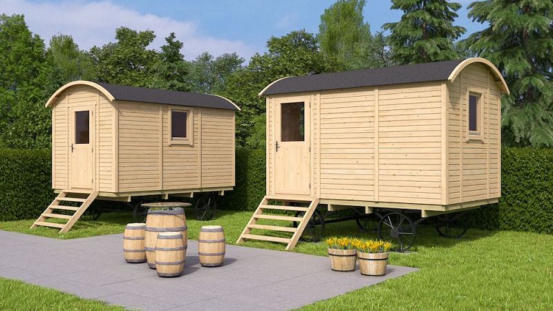 Gartenhaus Vorgefertigter Bauwagen Joey, Zirkuswagen mit MULTI-EINGANG - 360cm