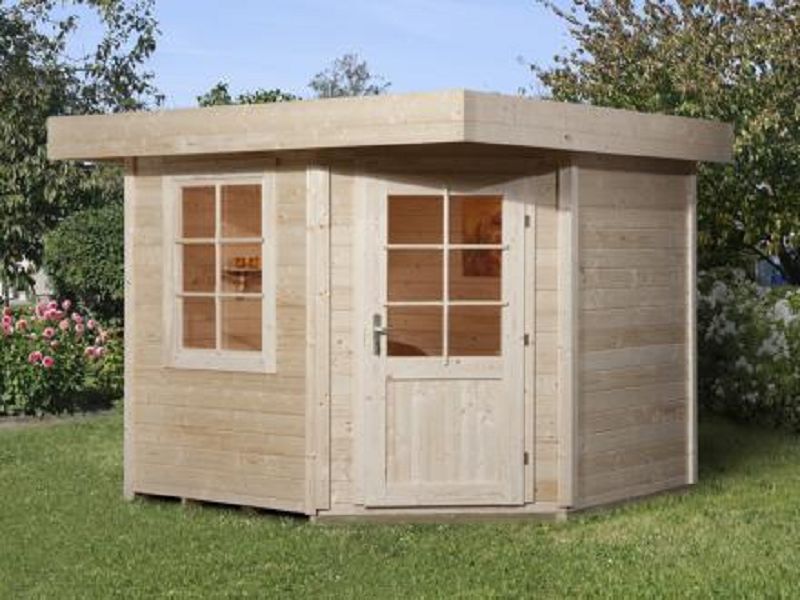 298 x 298cm  Gartenhaus 213 Gr.2, 5-Eck, natur, 28 mm, Einzeltr, Fenster