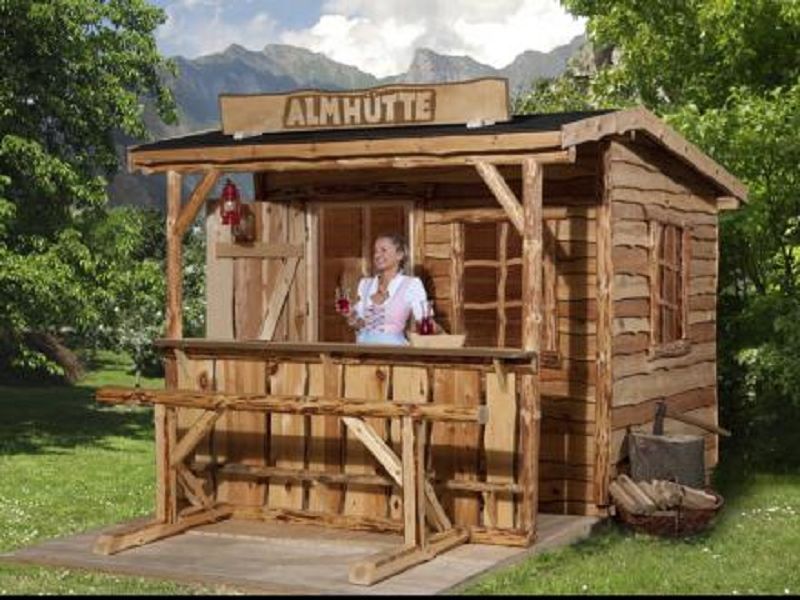 242 x 174cm  Gartenhaus 820 A Gr. 1, natur, VD/T 100 cm, Einzeltür, Einzelfenster, mit Theke und Sitzgelegenheit