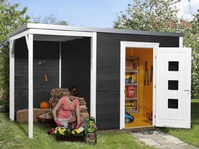 450 x 300cm  Gartenhaus        Line 413 A Gr.2, anthrazit, 45 mm, Einzeltür, Anbau 150 cm