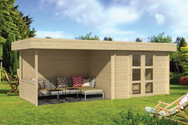 Gartenhaus Blockhütte Maja + Schleppdach 28mm 240cm x 640cm