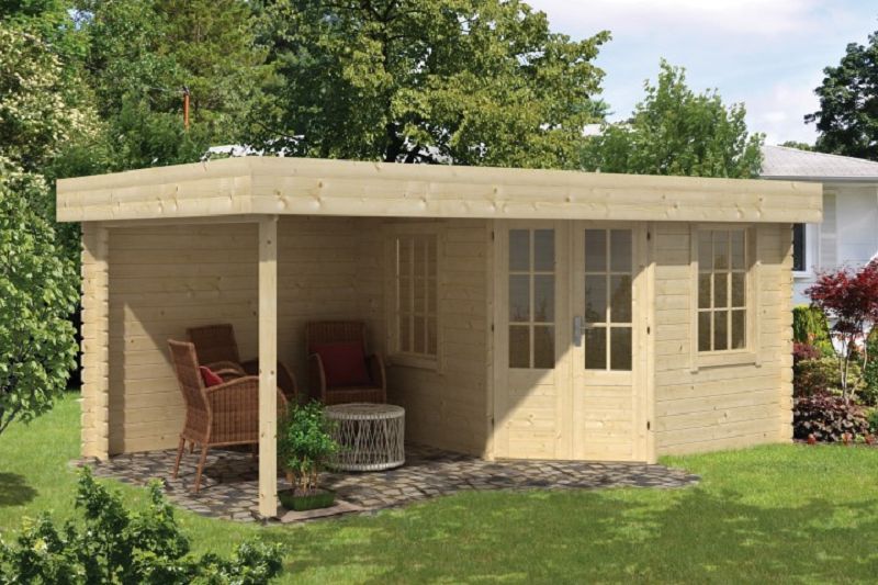 Gartenhaus Blockhütte Stig + Schleppdach 28mm 300cm x 500cm