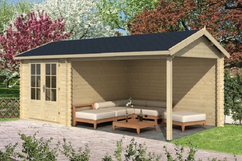 Gartenhaus Blockhütte Ove + Schleppdach 28mm 300cm x 590cm