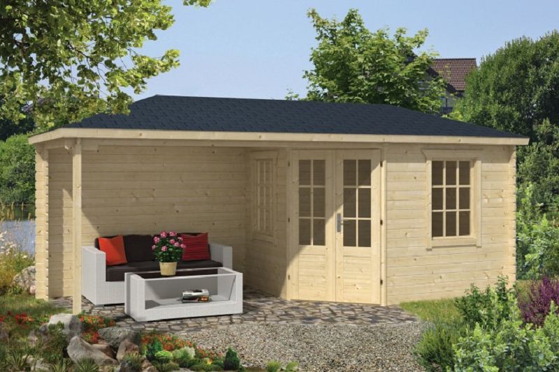 Gartenhaus Blockhütte Niklas + Schleppdach 28mm 250cm x 575cm