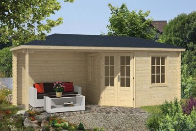 Gartenhaus Blockhütte Niklas + Schleppdach 28mm 250cm x 575cm