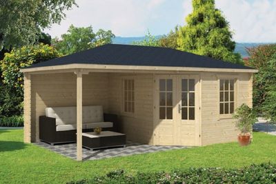 Gartenhaus Blockhütte Christoffer + Schleppdach 28mm 350cm x 575cm