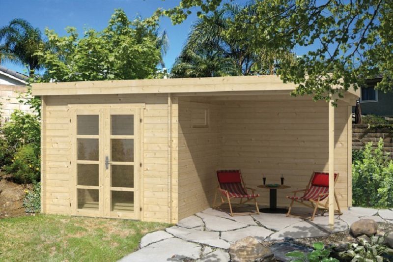 Gartenhaus Blockhütte Brenda + Schleppdach 28mm 275cm x 550cm