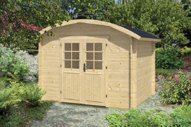 Gartenhaus Blockhütte Klair (mit rundem Dach) 28mm 240cm x 300cm