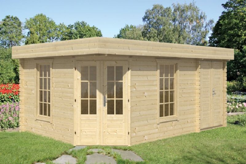 Gartenhaus Blockhütte Helge + Anbau 45mm 500cm x 350cm