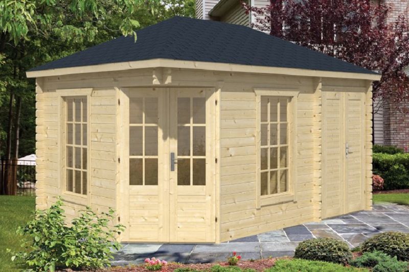 Gartenhaus Blockhütte Agnes + Anbau 45mm 440cm x 300cm