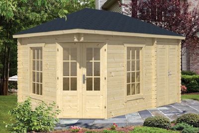 Gartenhaus Blockhütte Agnes + Anbau 45mm 440cm x 300cm