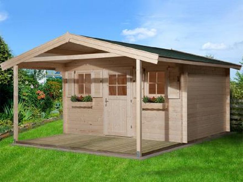 380 x 300cm  Gartenhaus 110 A Gr.1, 28 mm, , Einzeltür, 2 Einzelfenster