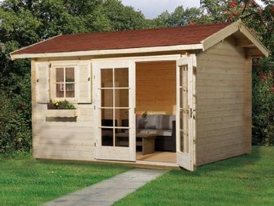 380 x 250cm  Gartenhaus 163 Gr.3, 28 mm, Doppeltür, Einzelfenster, seitl. Eingang