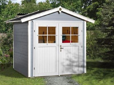 205 x 209cm  Gartenhaus 224 Gr.1, grau, 21 mm, Doppeltür