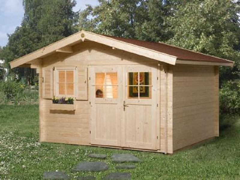 340 x 250cm  Gartenhaus 109 Gr.1, 28 mm, Doppeltür, Einzelfenster