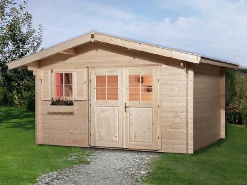 380 x 250cm  Gartenhaus 111 Gr.1, 28 mm, VD 60, Doppeltür, Einzelfenster