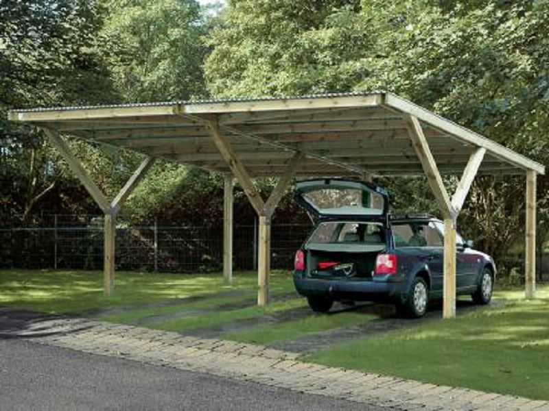 588 x 362cm  Y-Doppelcarport, Pfosten12x12 cm, Schneelast 125 kp