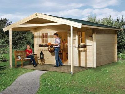 380 x 580cm  Gartenhaus 135 A Gr.2, 45 mm, V200, Einzeltür, 2 Einzelfenster