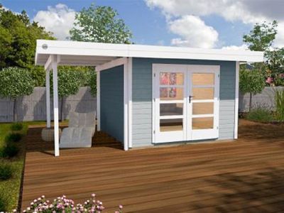 weka Designhaus 126 A Gr.1, grau, 28 mm, Doppeltür, Anbau 150 cm, ohne RW, 445 x 240cm