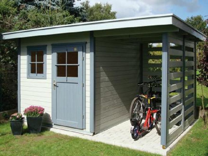 385 x 240cm  Gartenhaus 170 A Gr.2, 28 mm, Holzlagerplatz 150 cm