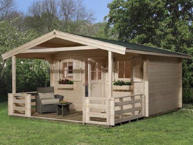 380 x 580cm  Gartenhaus 135 B Gr.2, 45 mm, VT, Einzeltür, 2 Einzelfenster