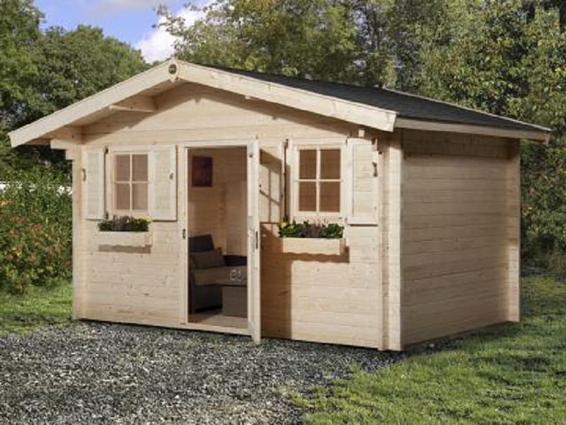 380 x 380cm  Gartenhaus 135 Gr.2, 45 mmEinzeltür, 2 Einzelfenster