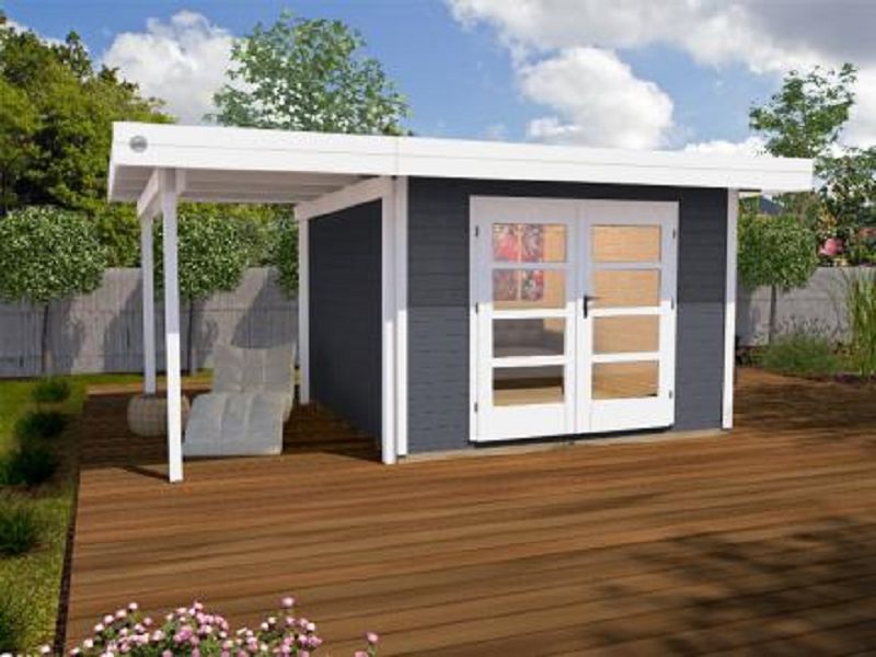 weka Designhaus 126 A Gr.1, anthrazit, 28 mm, Doppeltür, Anbau 150 cm, ohne RW, 445 x 240cm