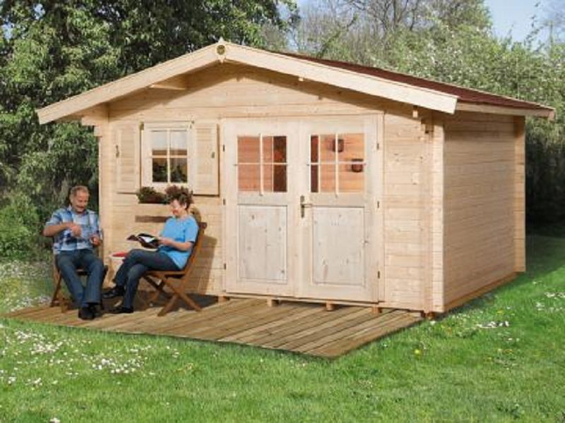 380 x 300cm  Gartenhaus 136 Gr.1, 45 mm,  Doppeltür, Einzelfenster