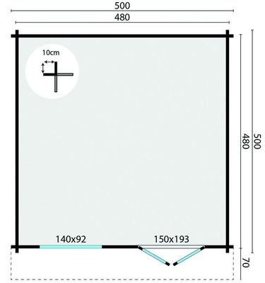 Gartenhaus Dingle in 70mm Wandstärke 500 x 500 cm