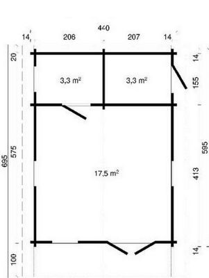 Gartenhaus mit Isolierverglasung Oelland B 70mm 440x595cm