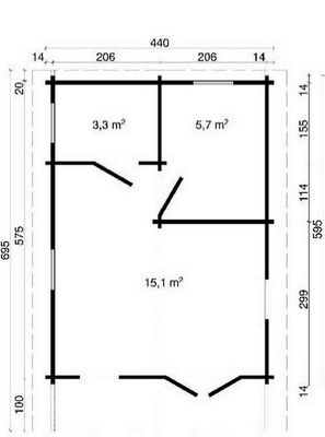Gartenhaus mit Isolierverglasung Oelland D 70mm 440x595cm