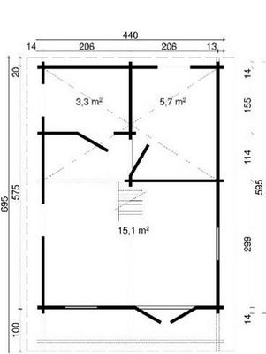 Gartenhaus mit Isolierverglasung Oelland F 70mm 440x595cm mit Schlafboden