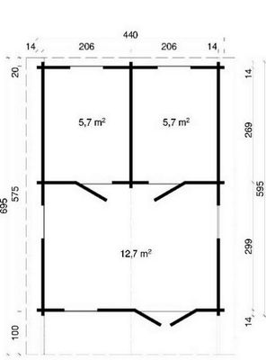 Gartenhaus mit Isolierverglasung Oelland E 70mm 440x595cm
