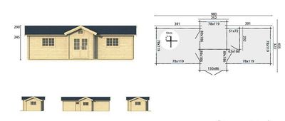 Gartenhaus Ferienhaus Bailey 980 x 435 cm , 70mm