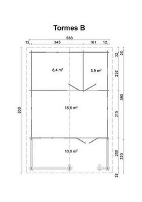 Ferienhaus mit Isolierverglasung TORMES B 70mm 530x790cm Gartenhaus