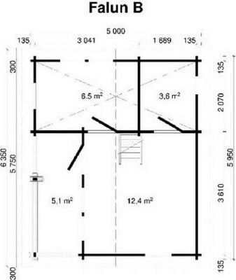Gartenhaus mit Isolierverglasung FALUN B 70mm 595x500cm mit Schlafboden